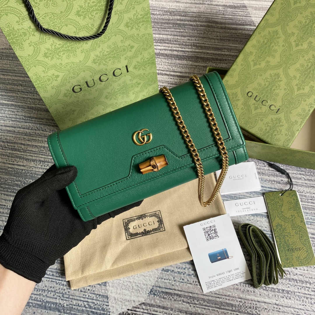 Gucci Diana Chain Wallet With Bamboo 658243 Green